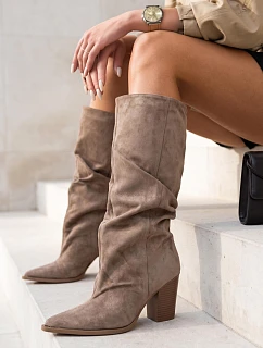 Kozaki damskie z wysoką cholewką na słupku khaki FashionStreet ZY1460