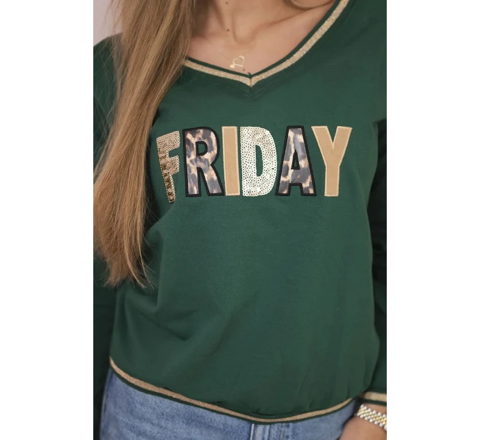 Dámská mikina s flitrovým nápisem zelený