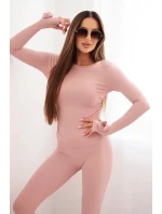 Dámská souprava z pruhované viskózy s dlouhým rukávem a legínami tmavě pudrově růžová Dámská souprava z pruhované viskózy s dlouhým rukávem a legínami tmavě pudrově růžová