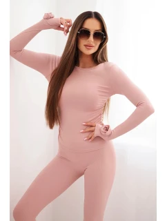 Dámská souprava z pruhované viskózy s dlouhým rukávem a legínami tmavě pudrově růžová