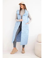 Dámská prošívaná dlouhá vesta s kapsami a stojáčkem modrá