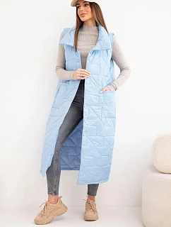 Dámská prošívaná dlouhá vesta s kapsami a stojáčkem modrá