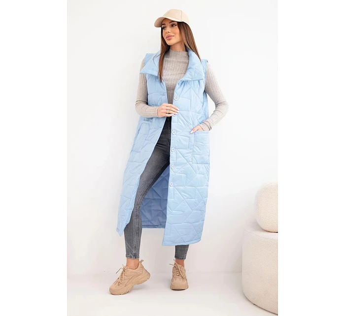 Dámská prošívaná dlouhá vesta s kapsami a stojáčkem modrá