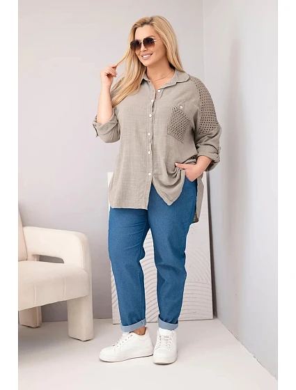 Dámská viskózová košile Plus Size s límečkem a krajkovou vsadkou fango Dámská viskózová košile Plus Size s límečkem a krajkovou vsadkou fango