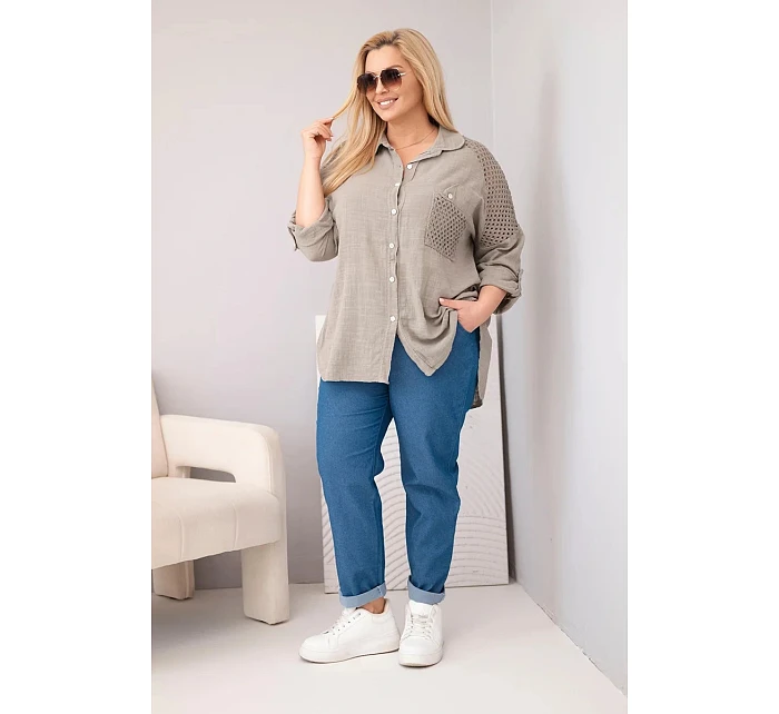 Dámská bavlněná košile Plus Size s límečkem a krajkovou vsadkou fango Dámská bavlněná košile Plus Size s límečkem a krajkovou vsadkou fango