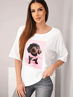 Dámská bavlněná oversize halenka s potiskem "Dog Fashion" bílá