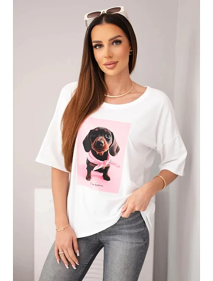 Dámská bavlněná oversize halenka s potiskem "Dog Fashion" bílá