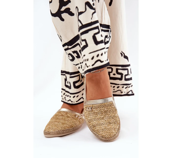 Elegantní Kožené Espadrilky S Pletením Béžovo-Zlaté Zazoo 10178