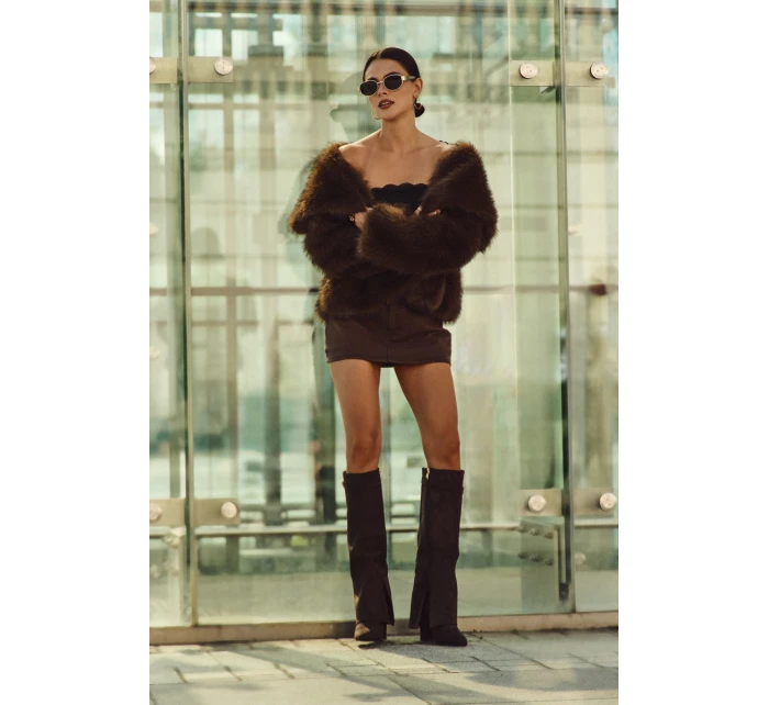 Kozačky Eko Podpatky Na Zip Zateplené  Čokoládové model 21704760 - Boto