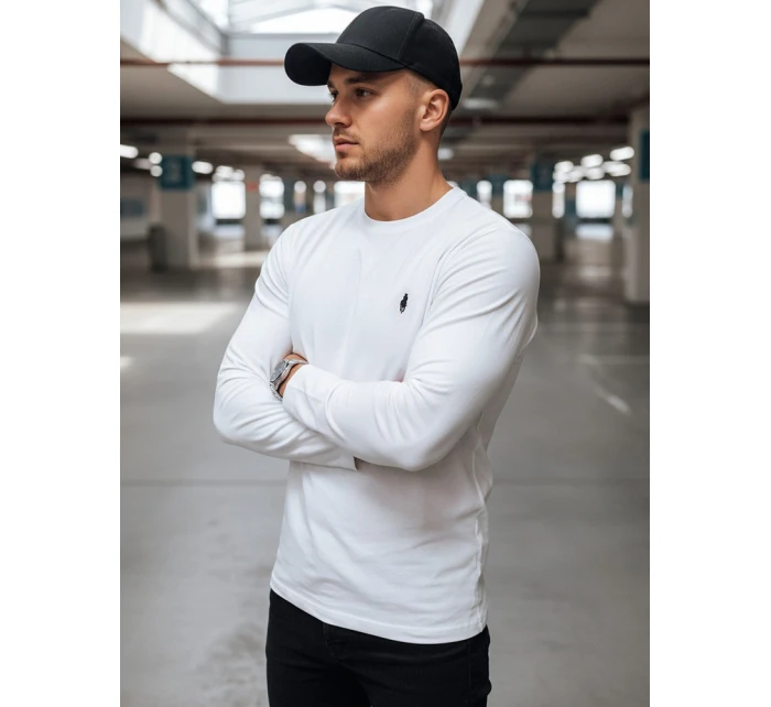 Pánské bílé tričko s dlouhým rukávem Dstreet LX0564