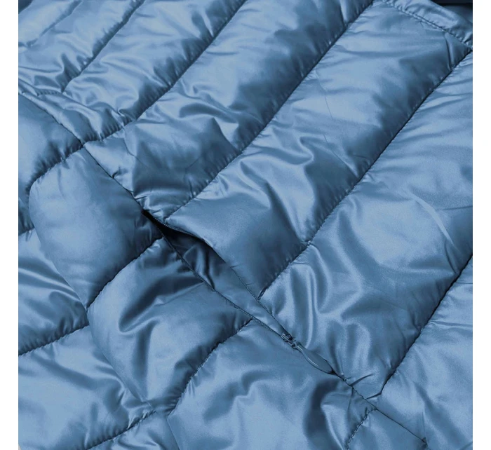 Světle modrá krátká dámská bunda s úpletovými stahovacími lemy (P22/P3-6636-30S)