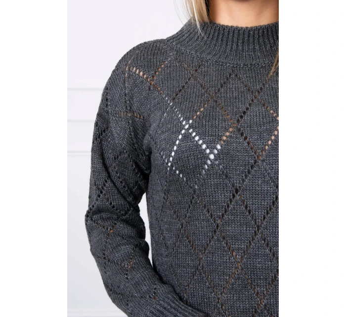 Svetr s polovičním rolákem a kosočtvercovým vzorem grafitový