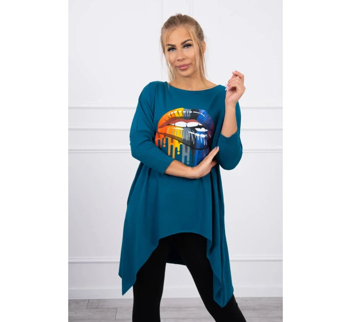 Oversize halenka s potiskem duhových rtů marine