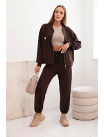 Dámský set z viskózy s rozepínací mikinou a kalhotami hnědý Dámský set z viskózy s rozepínací mikinou a kalhotami hnědý