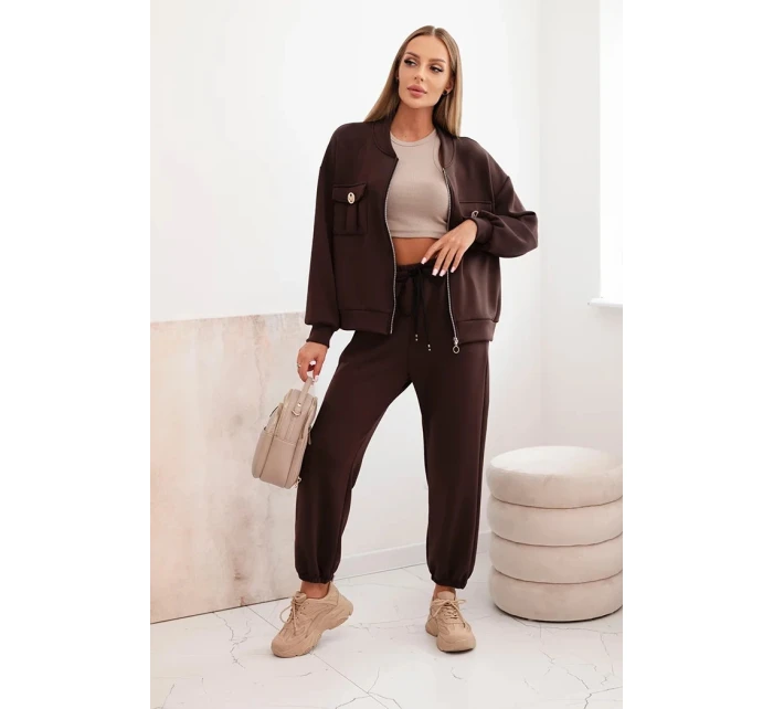 Dámský set z viskózy s rozepínací mikinou a kalhotami hnědý Dámský set z viskózy s rozepínací mikinou a kalhotami hnědý