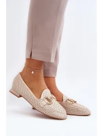 Dámské mokasíny na ploché podrážce s ozdobou béžové model 21650953 - Boto Dámské mokasíny na ploché podrážce s ozdobou béžové model 21650953 - Boto
