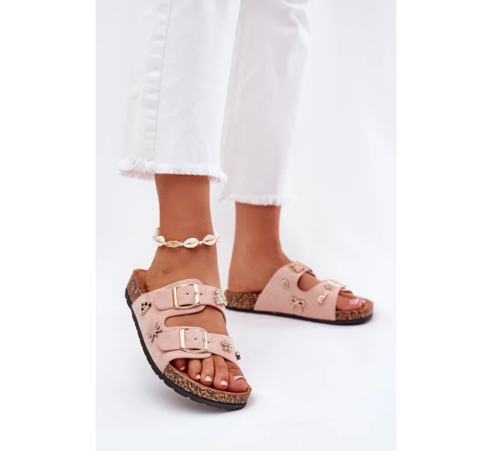 Dámské pantofle na korkové podrážce s a ozdobami světle růžové model 21687398 - Boto