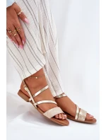 Kožené dámské sandály na plochém podpatku model 21697455 zlaté - Maciejka