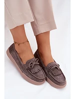 Dámské mokasíny z přírodního semiše s mašlí a třásněmi Vinceza 93223 hnědé