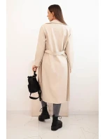 Dámský koženkový kabát béžový - New Collection Italy
