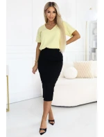 667-1 Přiléhavá pruhovaná midi sukně s vysokým pasem - černá 667-1 Přiléhavá pruhovaná midi sukně s vysokým pasem - černá