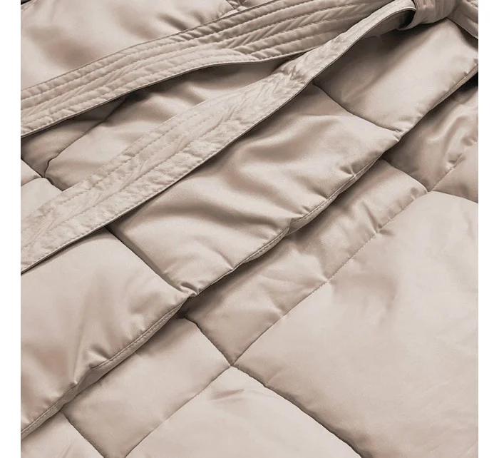 Světle béžový dámský zimní kabát s páskem (2M-061) Světle béžový dámský zimní kabát s páskem (2M-061)