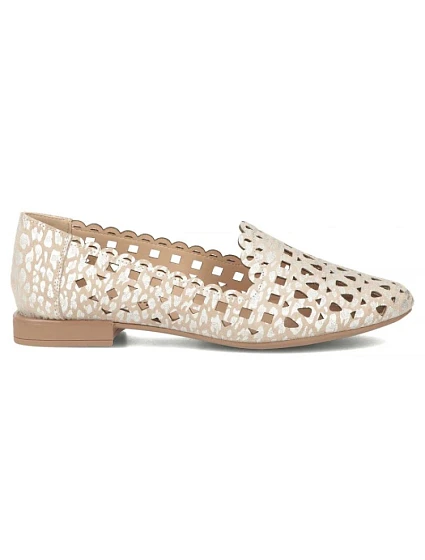 Dámské kožené ažurové polobotky béžové barvy model 22079006 - FILIPPO Dámské kožené ažurové polobotky béžové barvy model 22079006 - FILIPPO