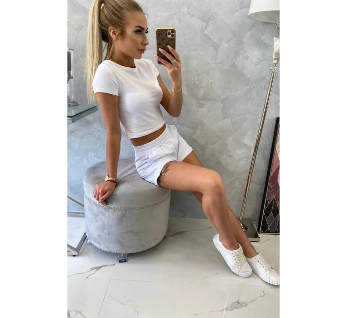 Bavlněná souprava se šortkami bílá