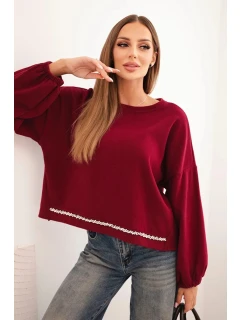 Dámská mikina s ozdobným model 21336080 dole bordová - K-Fashion