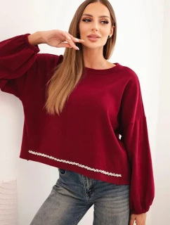Dámská mikina s ozdobným model 21336080 dole bordová - K-Fashion