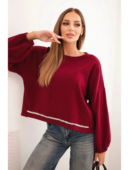 Dámská mikina s ozdobným model 21336080 dole bordová - K-Fashion