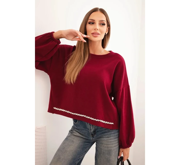 Dámská mikina s ozdobným model 21336080 dole bordová - K-Fashion