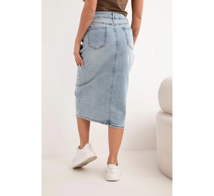 Dámská midi džínová sukně s rozparkem vpředu džínová