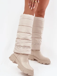 Dámské zimní kozačky s korálky světlá béžová Irvette