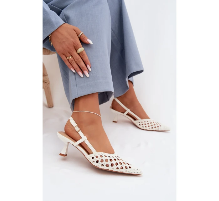 Pletené dámské sandály na podpatku zlaté Selinae