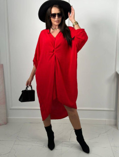 Oversize šaty s výstřihem do V červené barvy