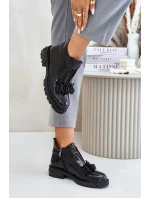 Kožené Lakované Kotníkové Boty s Ozdobou Zateplené D&A Černé Kožené Lakované Kotníkové Boty s Ozdobou Zateplené D&A Černé