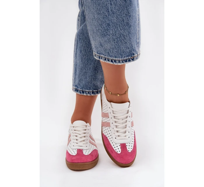 Dámské kožené tenisky ažurové Zazoo – bílo/růžové Dámské kožené tenisky ažurové Zazoo – bílo/růžové