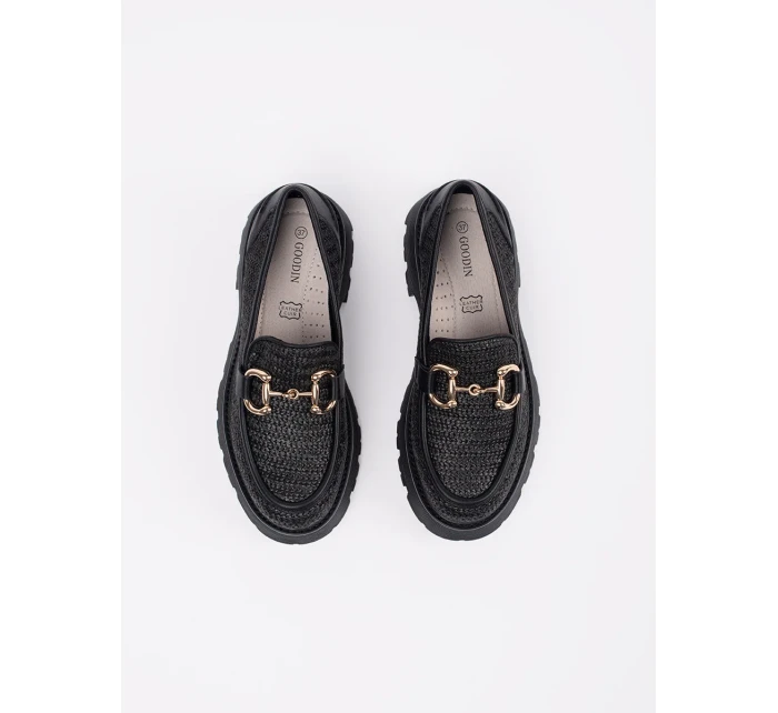 Komfortní  mokasíny dámské černé platforma