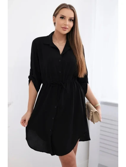 Šaty se zapínáním na knoflíky a zavazováním v pase černý