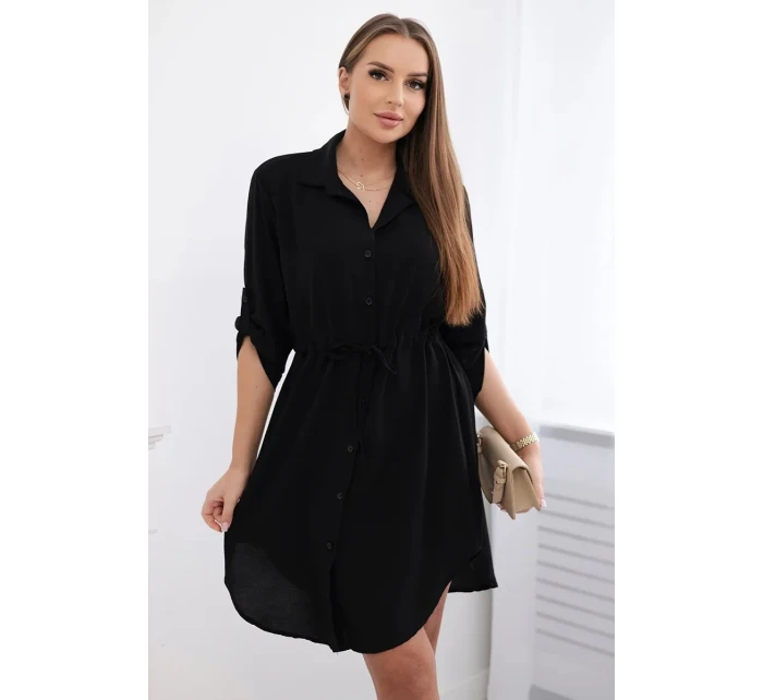 Šaty se zapínáním na knoflíky a zavazováním v pase černý