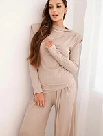 Dámský bavlněný komplet s blůzou a širokými kalhotami bežový