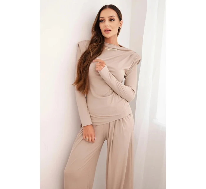 Dámský bavlněný komplet s a širokými kalhotami model 21472125 - K-Fashion Dámský bavlněný komplet s a širokými kalhotami model 21472125 - K-Fashion