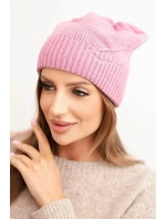 Dámská zimní čepice s vlnou a žebrovaným vzorem K471 tmavě růžová Dámská zimní čepice s vlnou a žebrovaným vzorem K471 tmavě růžová