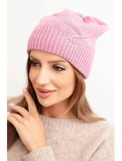 Dámská zimní čepice s vlnou a žebrovaným vzorem K471 tmavě růžová