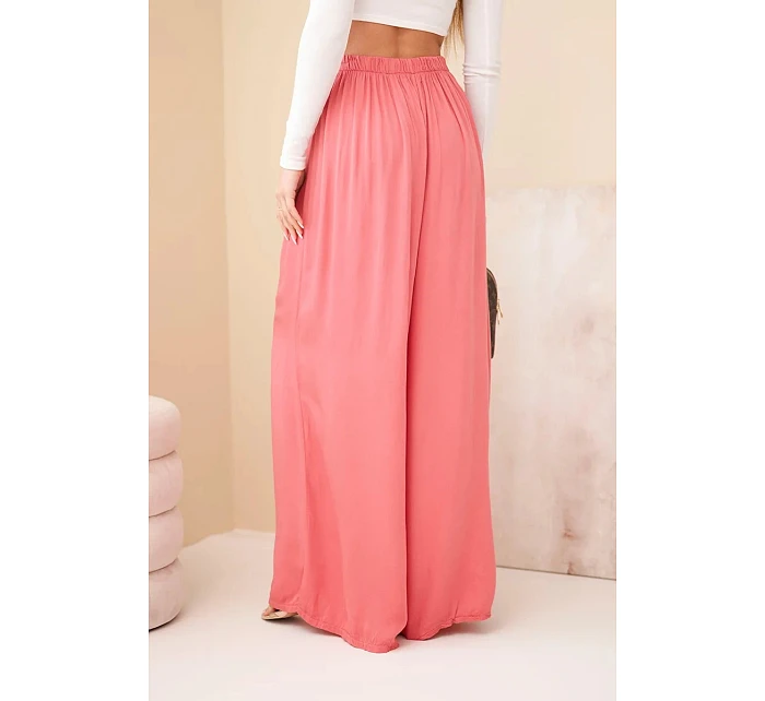 Dámské viskózové široké kalhoty s gumou v pase malinové Dámské viskózové široké kalhoty s gumou v pase malinové