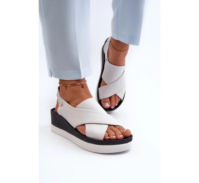 Zazoo 40256 Kožené Sandály Na Klinu Bílé