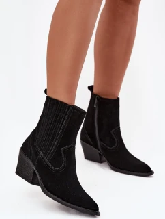Semišové kovbojské kotníkové boty dámské na podpatku zateplené černé model 21714846 - Boto