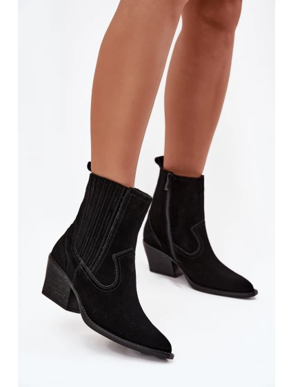 Semišové kovbojské kotníkové boty dámské na podpatku zateplené černé Dylira Semišové kovbojské kotníkové boty dámské na podpatku zateplené černé Dylira
