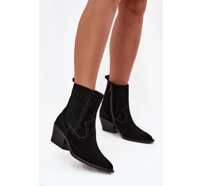Semišové kovbojské kotníkové boty dámské na podpatku zateplené černé Dylira Semišové kovbojské kotníkové boty dámské na podpatku zateplené černé Dylira